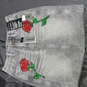 Buffalo David Bitton sequined rose denim skirt NWT
